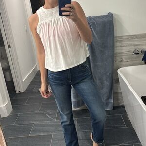 Cinq a sept white cotton smocked neck